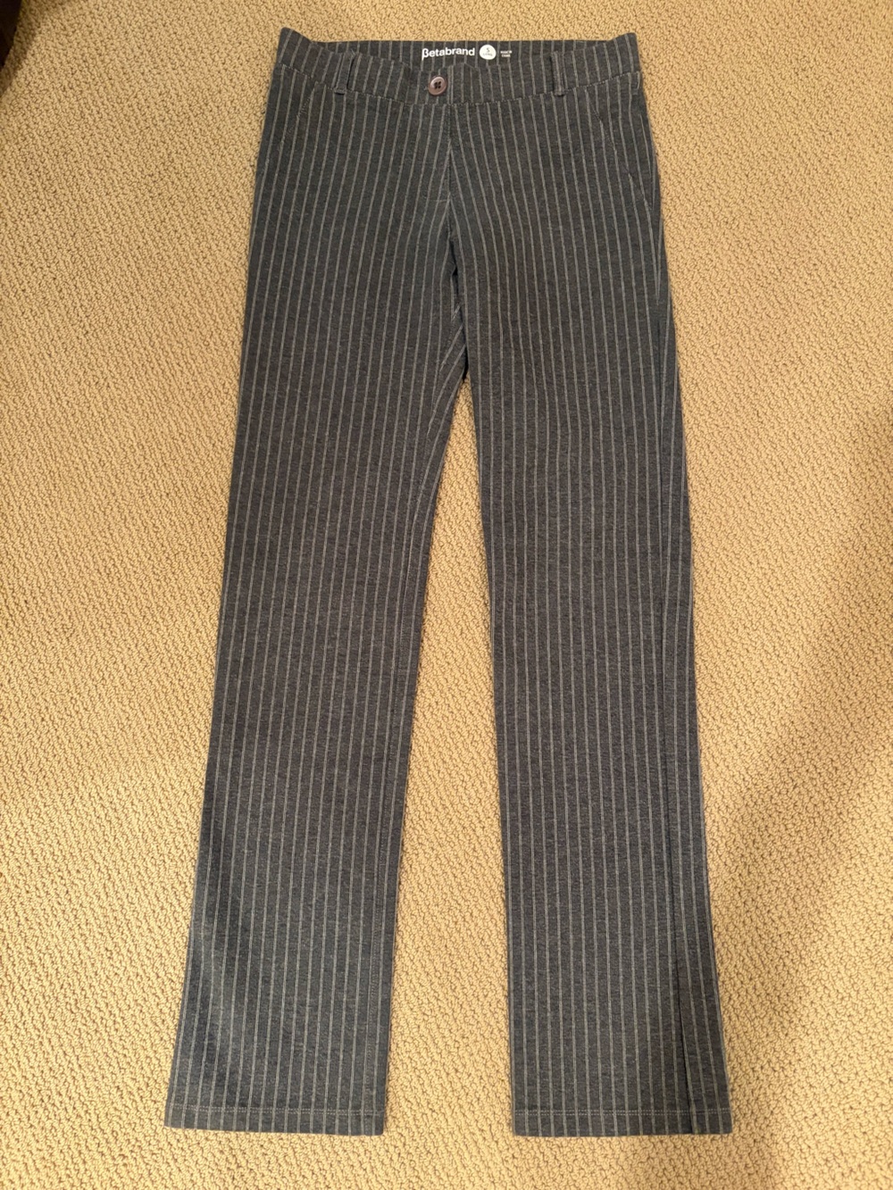 Betabrand Pinstripe Straight-Leg Pants in Charcoal Gray Size Small Long Tall